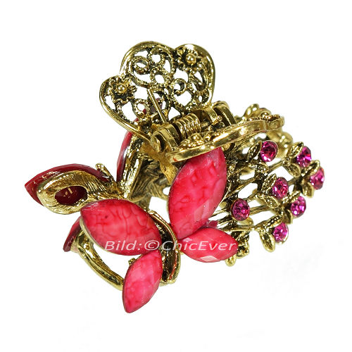 Haargreifer Schmetterlinge Haarklammer Metall Strass 3x2cm rosa gold 5698d